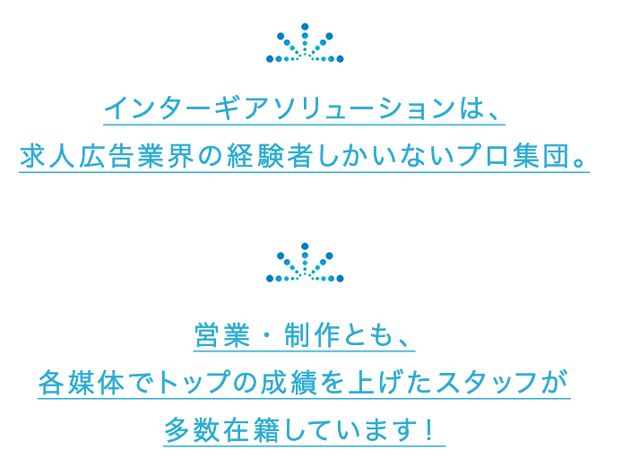 インターギアソリューションは、<br />求人広告業界の経験者しかいないプロ集団